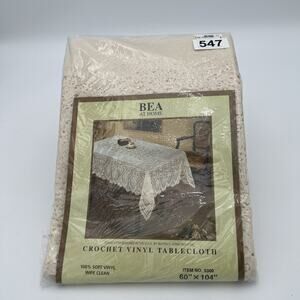 NOS Bea At Home Tablecloth 60" x 104" Beige Rectangle Crochet Lace Soft Vinyl